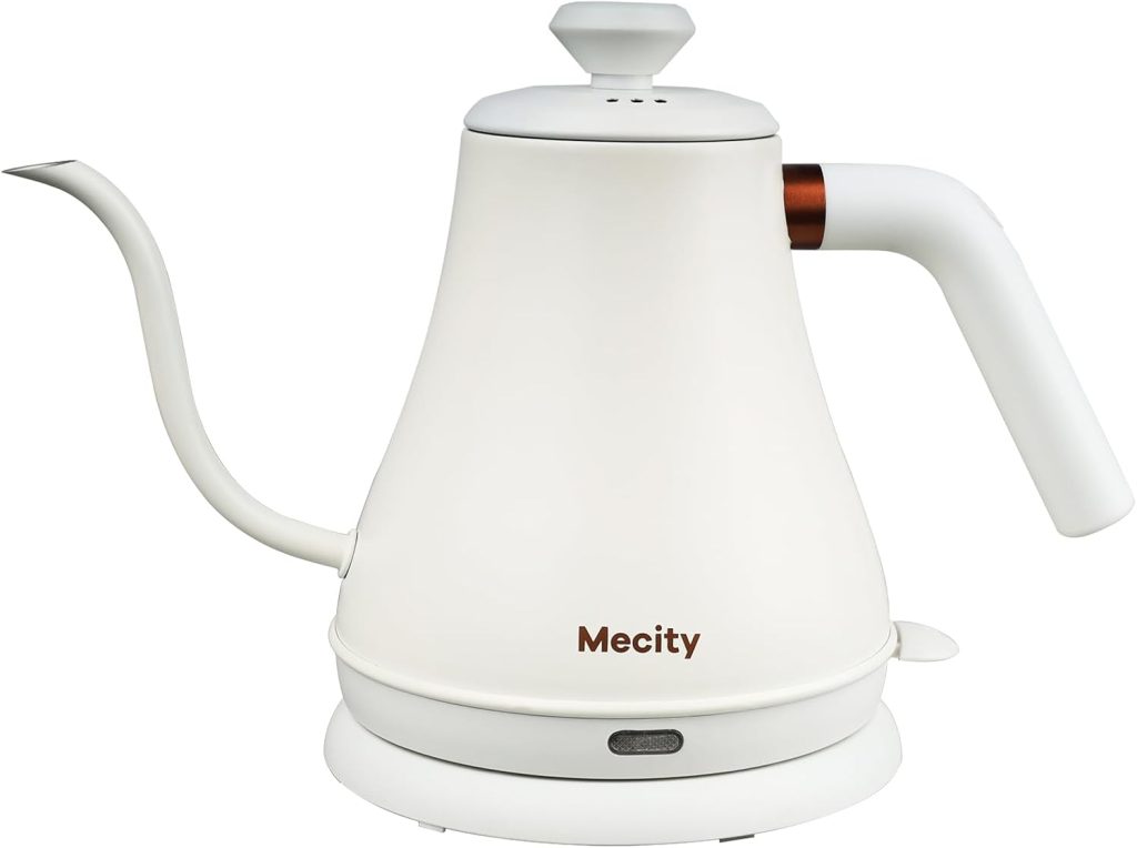 Mecity Electric Kettle Stainless Steel Gooseneck Water Kettle Water Boiler for Pour Over Coffee Fast Heating, Auto Shut Off, 27 fl oz, 1000W, Milk White