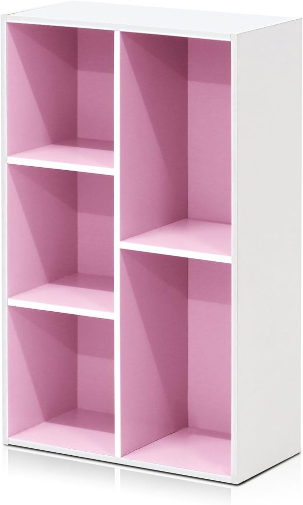 Furinno 5-Cube Reversible Open Shelf, White/Pink 11069WH/PI