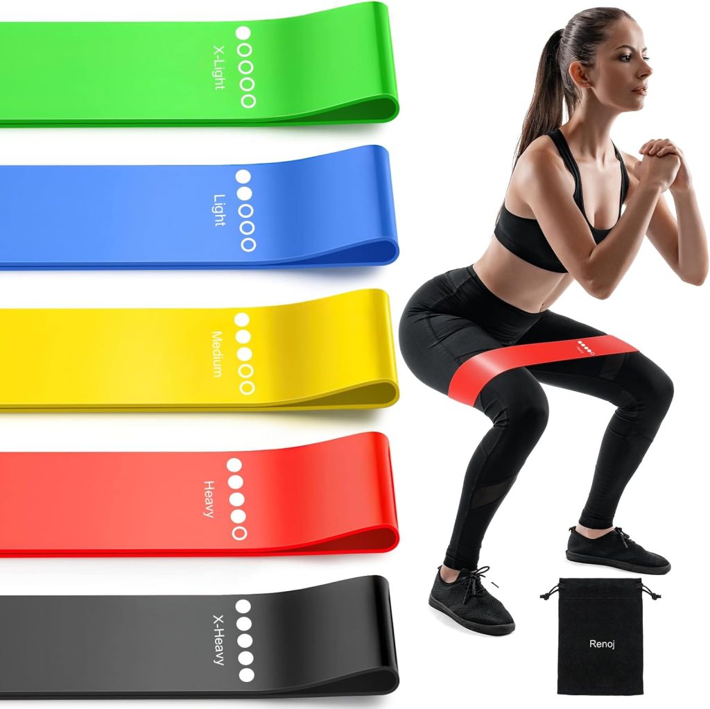 Renoj Resistance Bands for Working Out, Elastic Exercice Loop Bands for Physical Therapy, 5 Set of Stretch Bands for Booty Legs, with Instruction Manual and Carry Bag