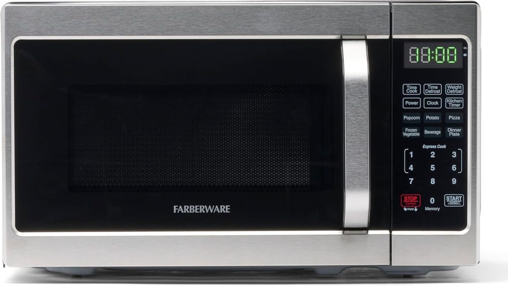 Farberware Countertop Microwave 700 Watts, 0.7 Cu. Ft. - Microwave Oven With LED Lighting and Child Lock - Perfect for Apartments and Dorms - Easy Clean Stainless Steel