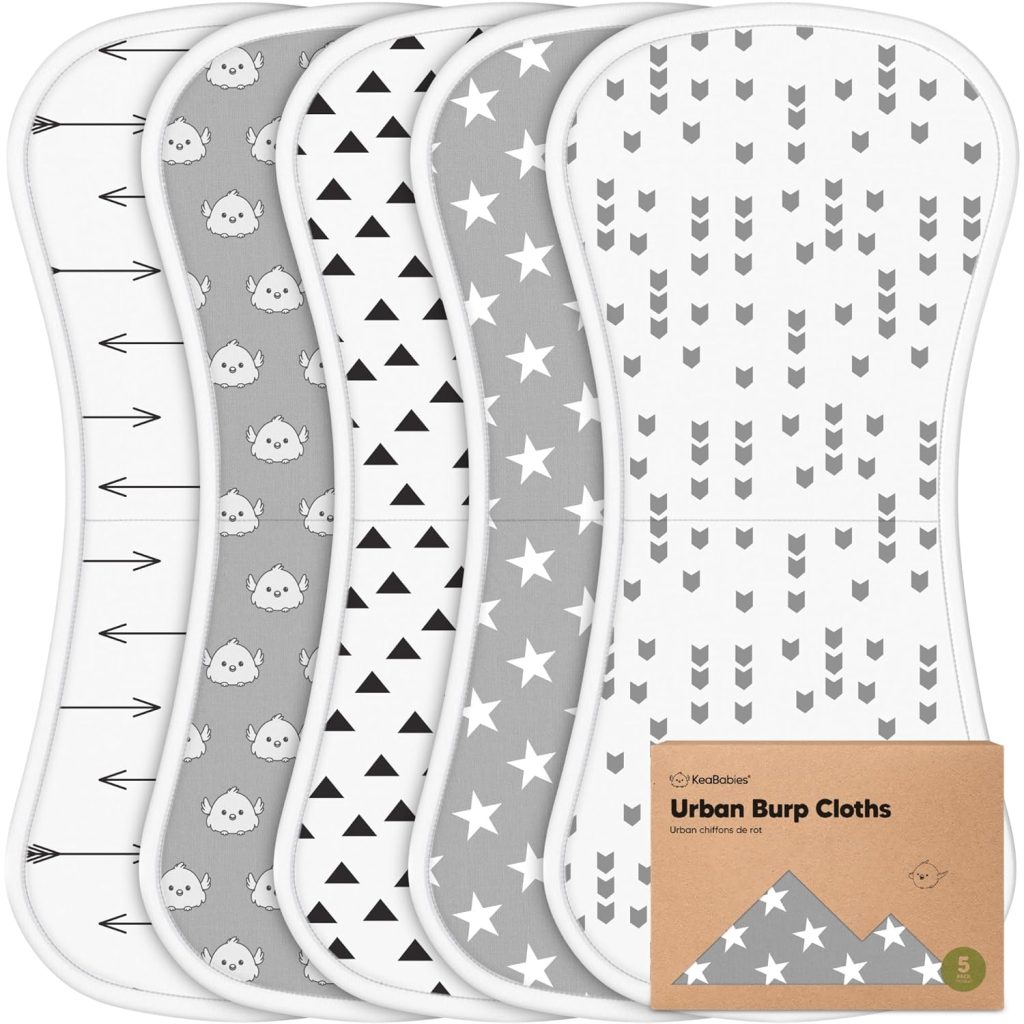 Organic Burp Cloths for Baby Boys and Girls - 5-Pack Super Absorbent Burping Cloth, Burp Clothes, Soft & Plush, Newborn Milk Spit Up Rags, Burpy Cloth Bib for Unisex, Burping Rags(Grayscape)