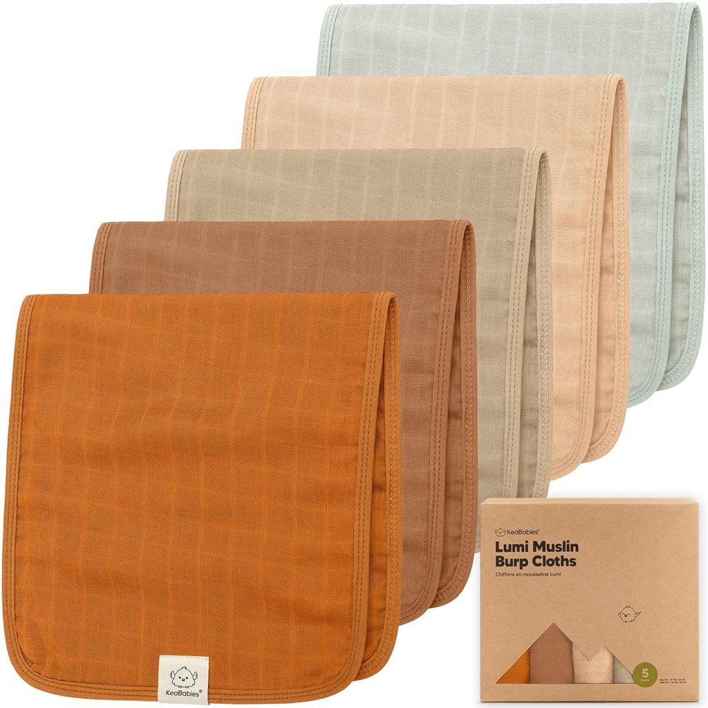 5-Pack Muslin Burp Cloths for Baby Boys, Girls - Baby Burp Cloths Neutral, Soft and Absorbent Burp Clothes, Burping Cloths for Babies, Burp Rags, Baby Girl & Boy Burp Cloth, Baby Essentials (Spice)